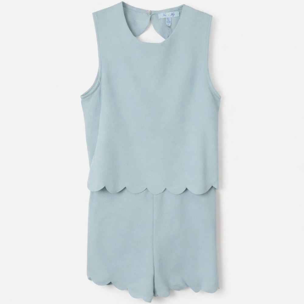 She + Sky NWT Scallop Romper Blue M